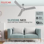 Polycab Superb Neo Star Rated, 1200mm Ceiling Fan For Home | High Speed & Air Delivery | Saves Up To 33% Electricity, 100% Copper, Rust-Proof Blades, 52 Watt, 2 years warranty【Cool Grey Silver】 - Image 2